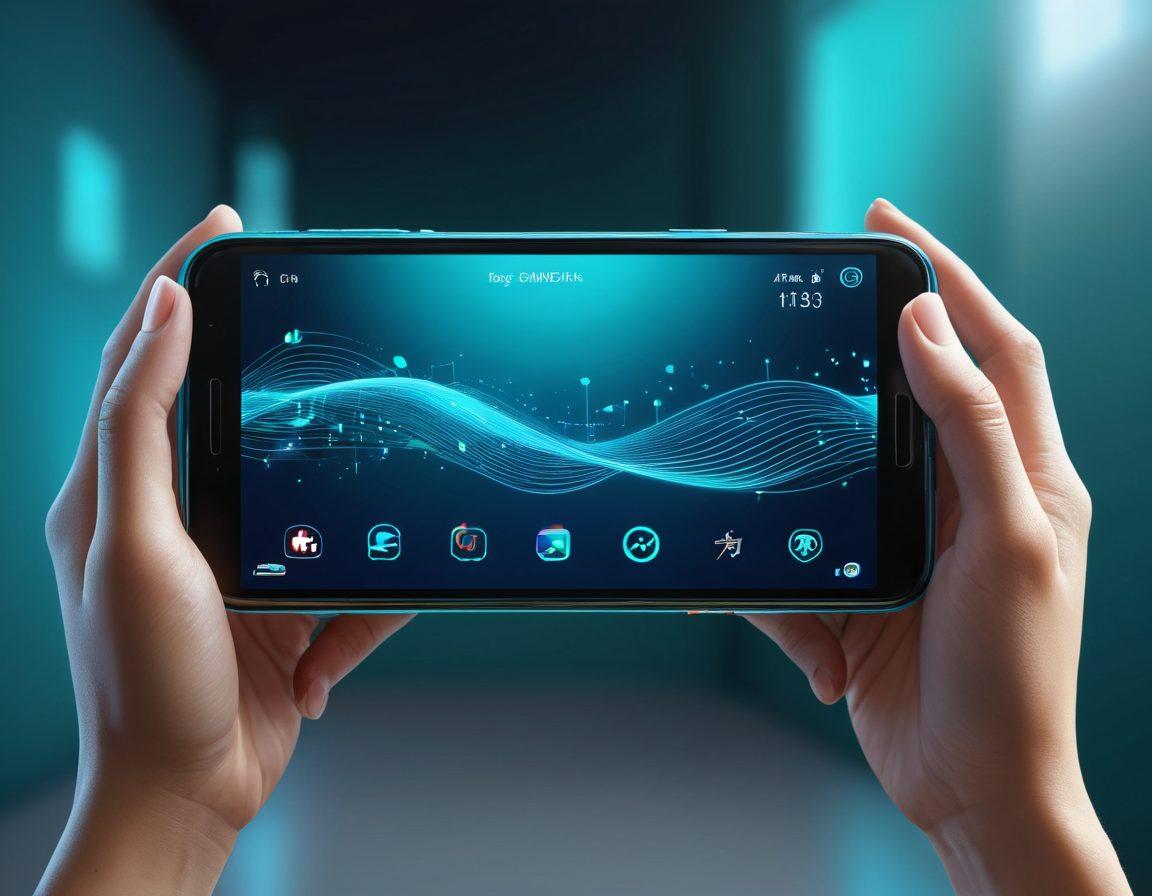 A futuristic and sleek mobile device displaying interconnected wireless signals radiating outward, surrounded by vibrant icons symbolizing various technologies like Wi-Fi, Bluetooth, and IoT. Include a smooth gradient background that adds depth, and a person joyfully interacting with the device in the foreground. The scene should exude a sense of freedom and connectivity. super-realistic. vibrant colors. digital art.